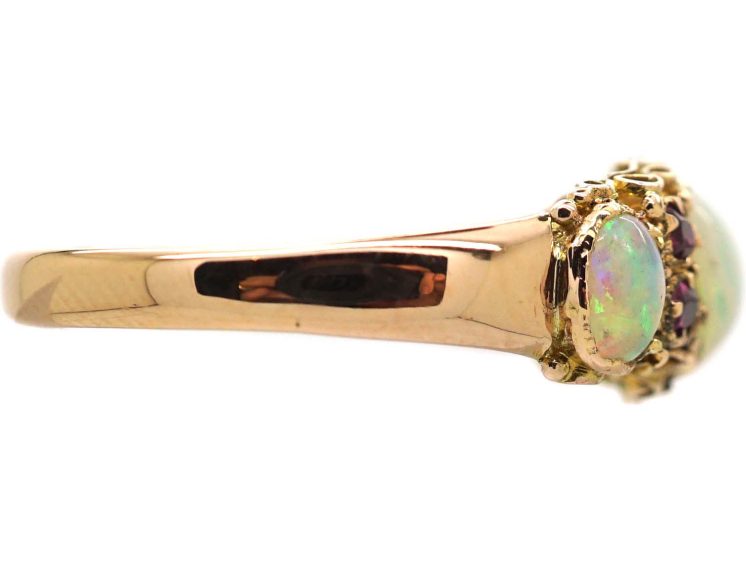Early Victorian 15ct Gold Three Stone Opal & Ruby Ring