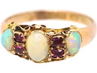 Early Victorian 15ct Gold Three Stone Opal & Ruby Ring