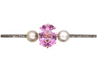 Edwardian 15ct Gold & Platinum, Pink Topaz, Rose Diamond & Natural Pearl Brooch