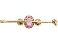 Edwardian 15ct Gold & Platinum, Pink Topaz, Rose Diamond & Natural Pearl Brooch