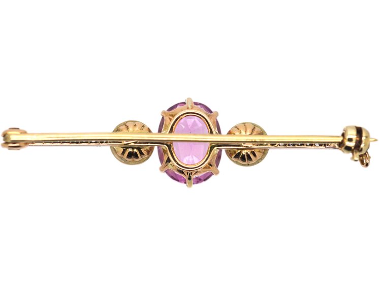 Edwardian 15ct Gold & Platinum, Pink Topaz, Rose Diamond & Natural Pearl Brooch
