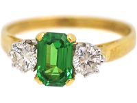 18ct Gold Ring set with a Green Garnet & Two Diamonds