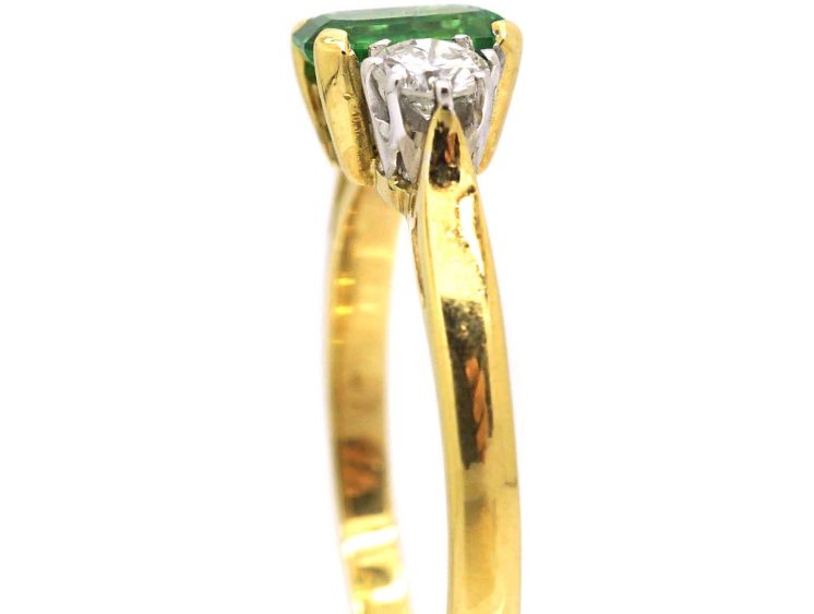 18ct Gold Ring set with a Green Garnet & Two Diamonds