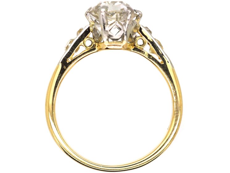 Early 20th Century 18ct & Platinum, Old Mine Cut Diamond Solitaire Ring with Diamond set Shoulders