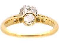 Early 20th Century 18ct & Platinum, Old Mine Cut Diamond Solitaire Ring with Diamond set Shoulders