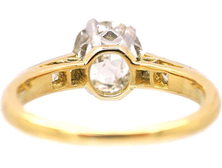 Early 20th Century 18ct & Platinum, Old Mine Cut Diamond Solitaire Ring with Diamond set Shoulders