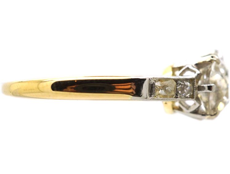 Early 20th Century 18ct & Platinum, Old Mine Cut Diamond Solitaire Ring with Diamond set Shoulders