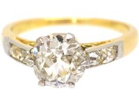 Early 20th Century 18ct & Platinum, Old Mine Cut Diamond Solitaire Ring with Diamond set Shoulders