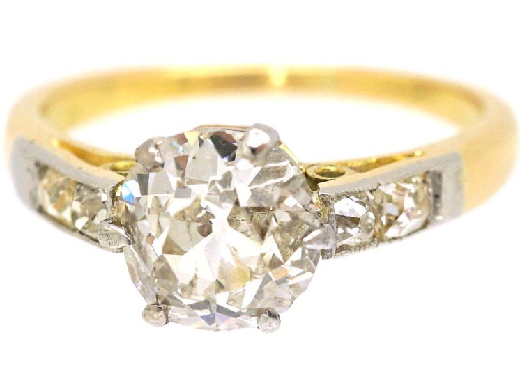Early 20th Century 18ct & Platinum, Old Mine Cut Diamond Solitaire Ring with Diamond set Shoulders