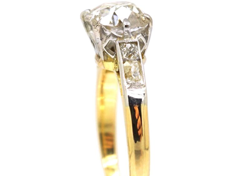 Early 20th Century 18ct & Platinum, Old Mine Cut Diamond Solitaire Ring with Diamond set Shoulders