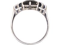 Art Deco Platinum Ring set with an Oval Green Tourmaline with Diamond Set Shoulders