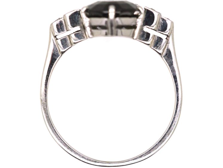 Art Deco Platinum Ring set with an Oval Green Tourmaline with Diamond Set Shoulders