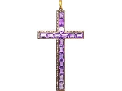 Victorian Large 18ct Gold Cross set with Amethysts & Diamonds