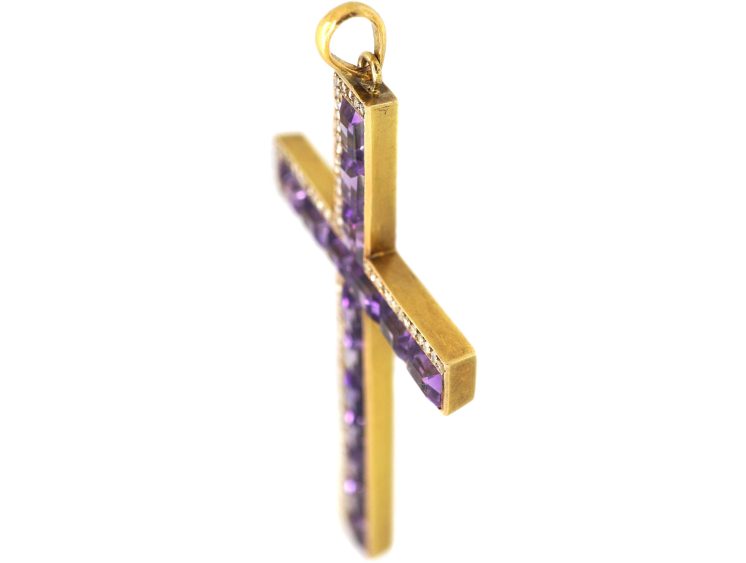 Victorian Large 18ct Gold Cross set with Amethysts & Diamonds