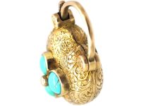 Regency 15ct Gold Padlock set with Three Turquoise