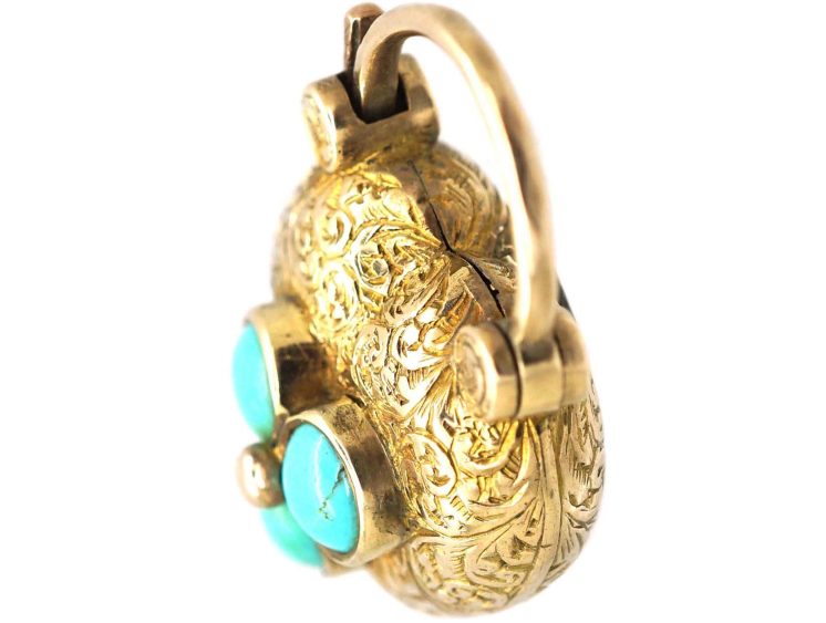 Regency 15ct Gold Padlock set with Three Turquoise