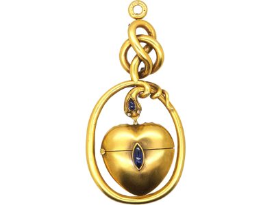 19th Century 14ct Gold & Sapphire Russian Snake Pendant with Vinaigrette