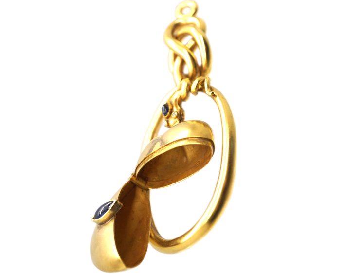 19th Century 14ct Gold & Sapphire Russian Snake Pendant with Vinaigrette