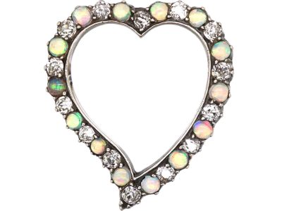 Edwardian 15ct Gold Opal & Diamond Weeping Heart Brooch