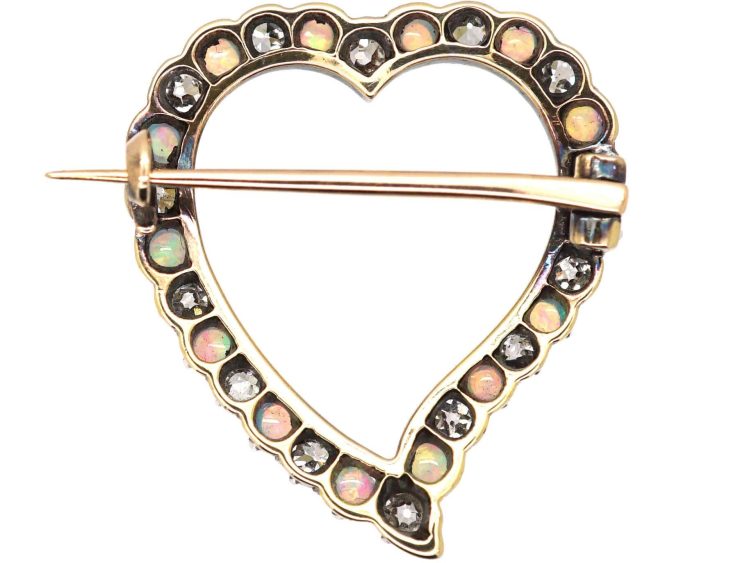 Edwardian 15ct Gold Opal & Diamond Weeping Heart Brooch