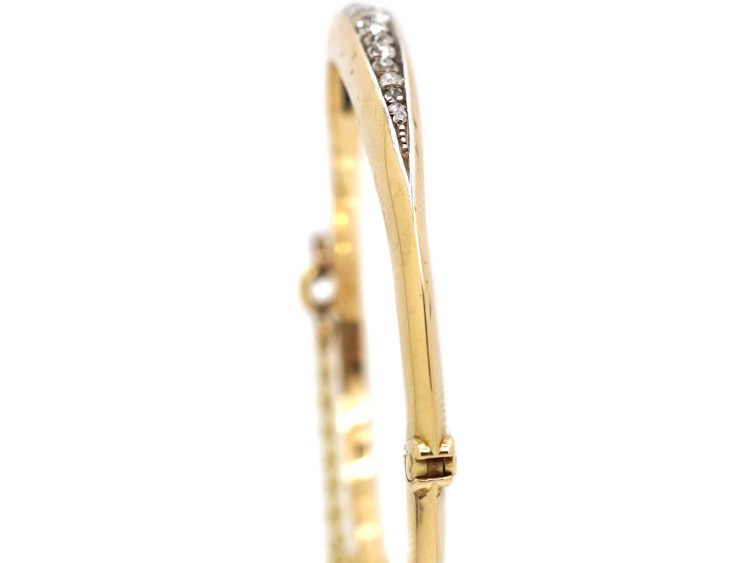 Edwardian 15ct Gold Bangle set with Graduated Old Mine Cut Diamonds