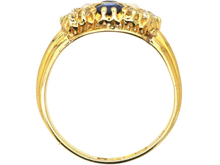 Edwardian 18ct Gold Two Stone Sapphire, Natural Split Pearl & Diamond Ring