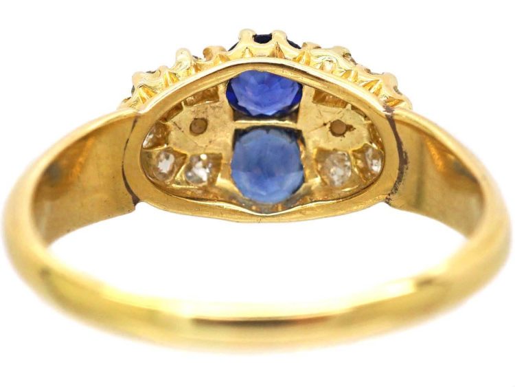 Edwardian 18ct Gold Two Stone Sapphire, Natural Split Pearl & Diamond Ring