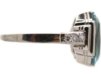 Art Deco 18ct White Gold Ring set with an Aquamarine with Diamond set Shoulders