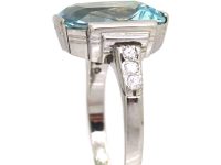 Art Deco 18ct White Gold Ring set with an Aquamarine with Diamond set Shoulders