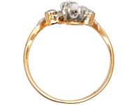 Art Nouveau 14ct Gold & Platinum Rose Diamond Floral Ring