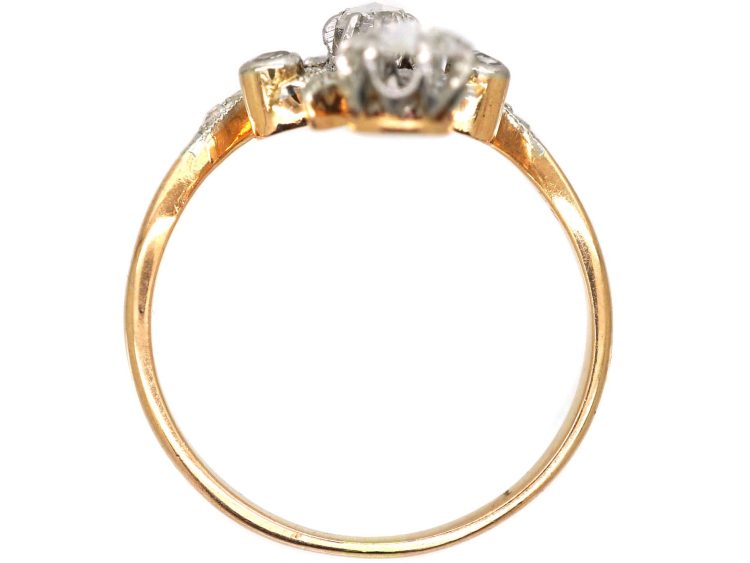 Art Nouveau 14ct Gold & Platinum Rose Diamond Floral Ring