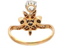 Art Nouveau 14ct Gold & Platinum Rose Diamond Floral Ring