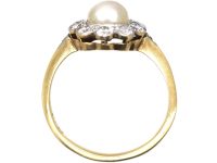 Edwardian 18ct Gold & Platinum Diamond & Natural Pearl Cluster Ring
