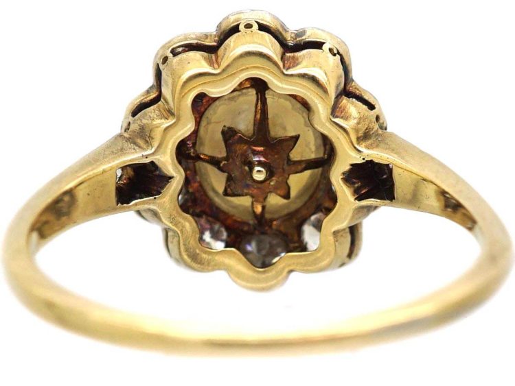 Edwardian 18ct Gold & Platinum Diamond & Natural Pearl Cluster Ring