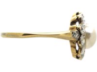Edwardian 18ct Gold & Platinum Diamond & Natural Pearl Cluster Ring