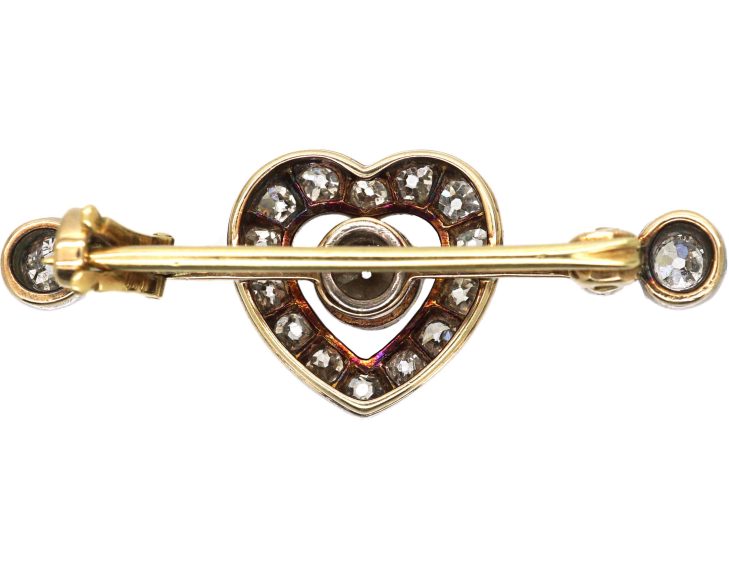 Victorian 15ct Gold & Silver Heart Brooch set with Diamonds in original Case