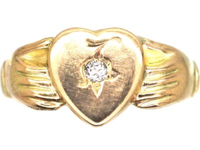 Victorian 9ct Gold Fede & Heart Ring set with a Diamond