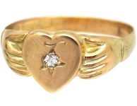 Victorian 9ct Gold Fede & Heart Ring set with a Diamond