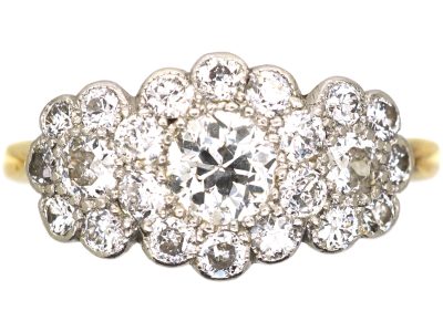 Edwardian 18ct Gold & Platinum Triple Cluster Diamond Ring