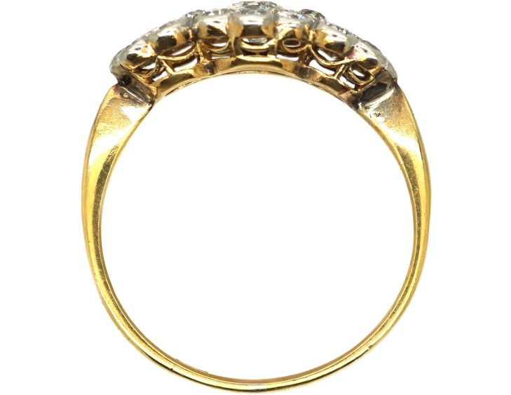 Edwardian 18ct Gold & Platinum Triple Cluster Diamond Ring