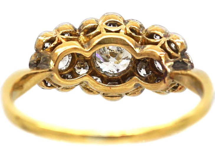 Edwardian 18ct Gold & Platinum Triple Cluster Diamond Ring