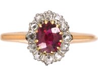Early 20th Century 14ct Gold,  Ruby & Diamond Oval Cluster Ring