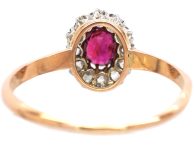 Early 20th Century 14ct Gold,  Ruby & Diamond Oval Cluster Ring