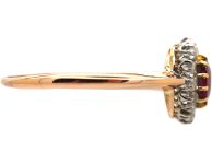Early 20th Century 14ct Gold,  Ruby & Diamond Oval Cluster Ring