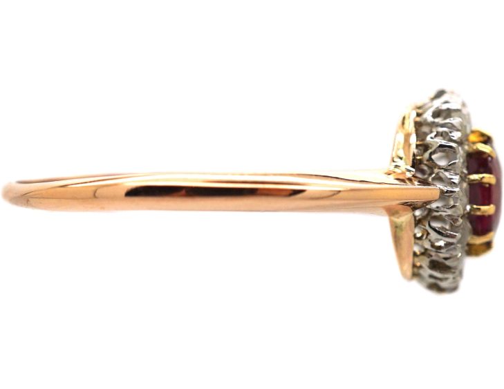 Early 20th Century 14ct Gold,  Ruby & Diamond Oval Cluster Ring