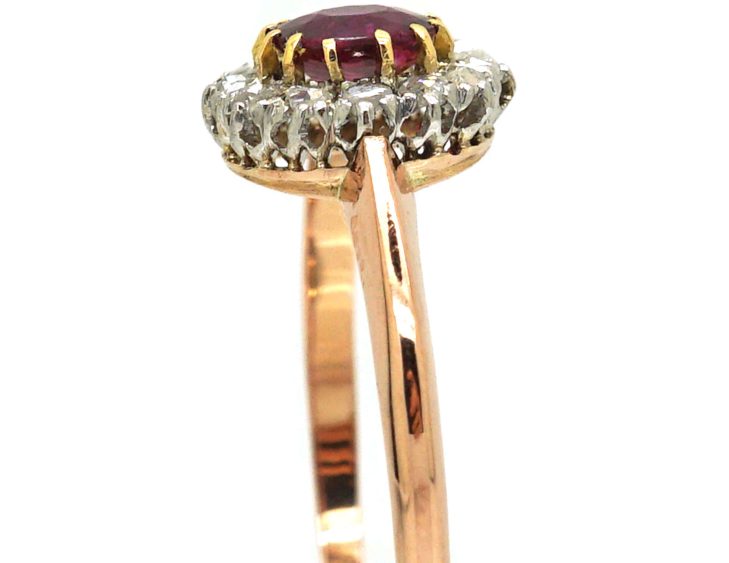 Early 20th Century 14ct Gold,  Ruby & Diamond Oval Cluster Ring