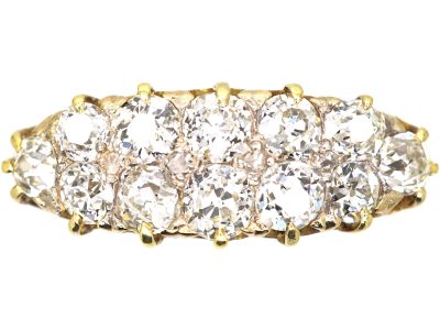 Victorian 18ct Gold Boat Shaped Ring set with Diamonds