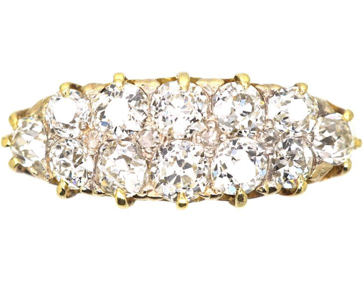 Victorian 18ct Gold Boat Shaped Ring set with Diamonds