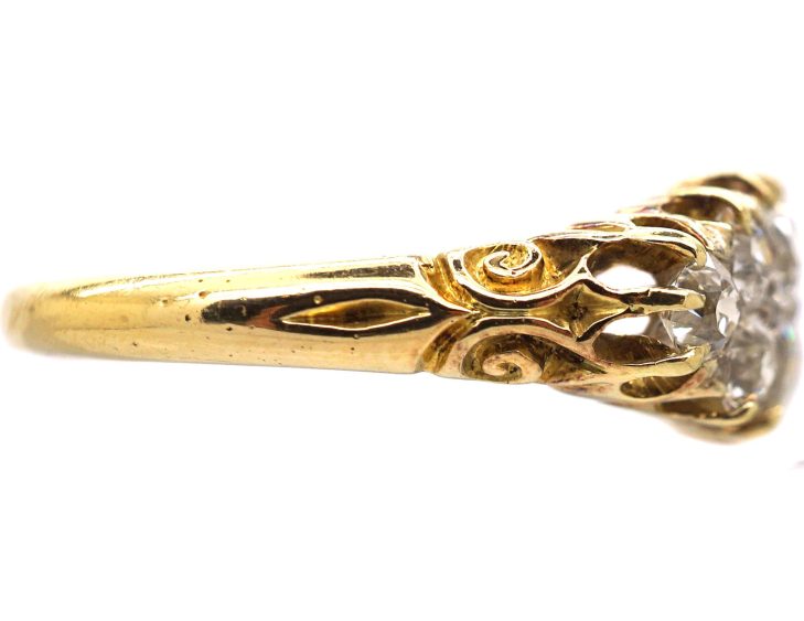 Victorian 18ct Gold Boat Shaped Ring set with Diamonds