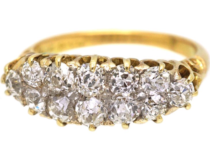 Victorian 18ct Gold Boat Shaped Ring set with Diamonds